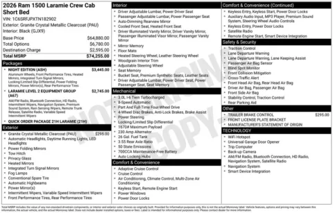 Photos of 2026 Ram 1500 Laramie for sale in Abrams, WI at Gregg Young Abrams Chrysler Dodge Jeep Ram