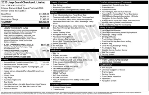 Photos of 2025 Jeep Grand Cherokee L Limited for sale in Abrams, WI at Gregg Young Abrams Chrysler Dodge Jeep Ram