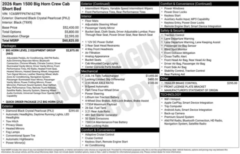 Photos of 2026 Ram 1500 Big Horn/Lone Star for sale in Abrams, WI at Gregg Young Abrams Chrysler Dodge Jeep Ram