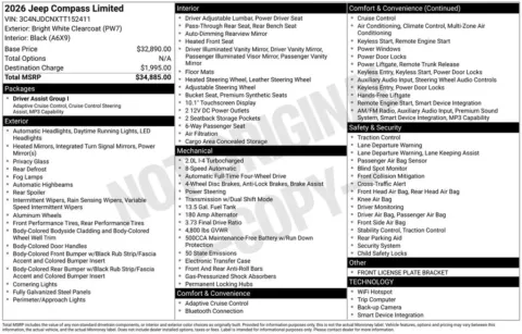 Photos of 2026 Jeep Compass Limited for sale in Abrams, WI at Gregg Young Abrams Chrysler Dodge Jeep Ram