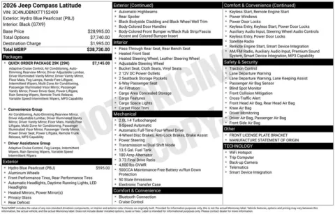 Photos of 2026 Jeep Compass Latitude for sale in Abrams, WI at Gregg Young Abrams Chrysler Dodge Jeep Ram