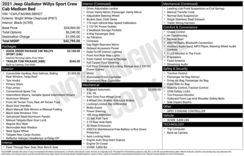 Photos of 2021 Jeep Gladiator Sport for sale in Abrams, WI at Gregg Young Abrams Chrysler Dodge Jeep Ram