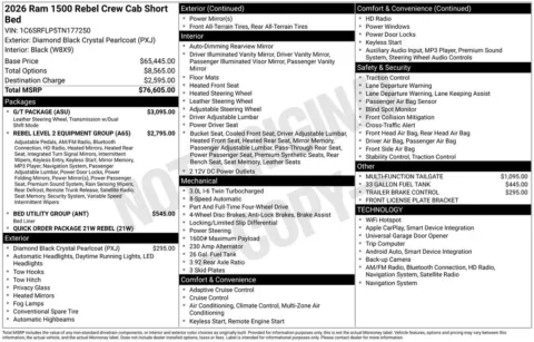 Photos of 2026 Ram 1500 Rebel for sale in Abrams, WI at Gregg Young Abrams Chrysler Dodge Jeep Ram