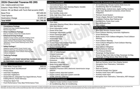 Photos of 2026 Chevrolet Traverse RS for sale in Marshalltown, IA at Gregg Young Chevrolet Marshalltown