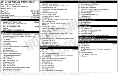 Photos of 2016 Jeep Wrangler Unlimited Sport for sale in Hortonville, WI at Gregg Young Hortonville Ford