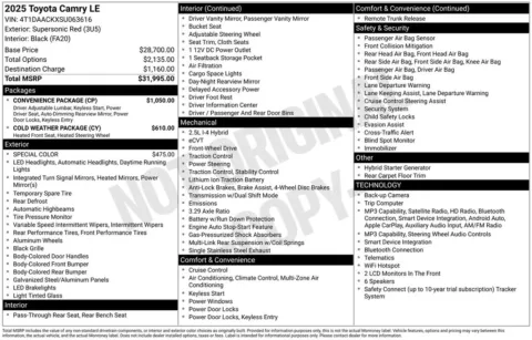 Photos of 2025 Toyota Camry LE for sale in Hortonville, WI at Gregg Young Hortonville Ford