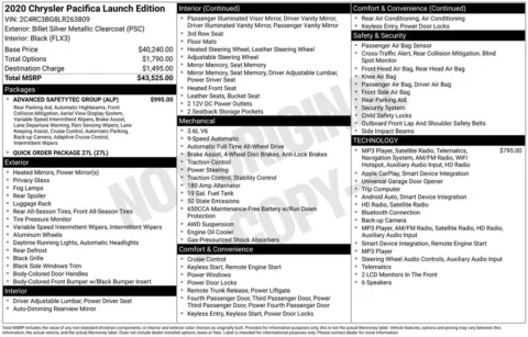 Photos of 2020 Chrysler Pacifica Launch Edition for sale in Hortonville, WI at Gregg Young Hortonville Ford