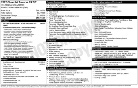 Photos of 2022 Chevrolet Traverse RS for sale in Hortonville, WI at Gregg Young Hortonville Ford