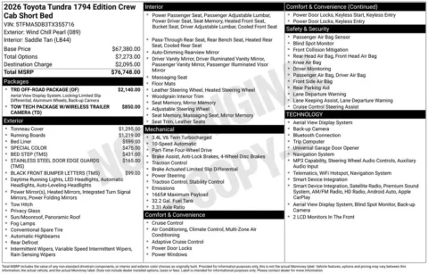 Unknown 2026 Toyota Tundra 1794 for sale in Ottumwa, IA