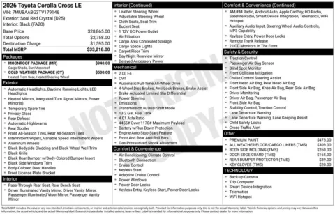 Red 2026 Toyota Corolla Cross LE for sale in Ottumwa, IA
