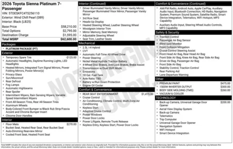 Photos of 2026 Toyota Sienna Platinum for sale in Ottumwa, IA at Gregg Young Toyota of Ottumwa