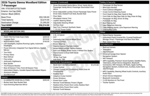 White 2026 Toyota Sienna Woodland Edition for sale in Ottumwa, IA