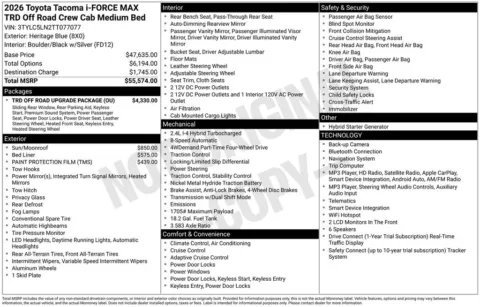 Blue 2026 Toyota Tacoma Hybrid TRD Off Road for sale in Ottumwa, IA