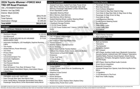 White 2026 Toyota 4Runner i-FORCE MAX Hybrid TRD Off Road Premium for sale in Ottumwa, IA