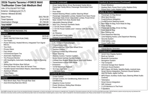 Gray 2026 Toyota Tacoma Hybrid Trailhunter for sale in Ottumwa, IA