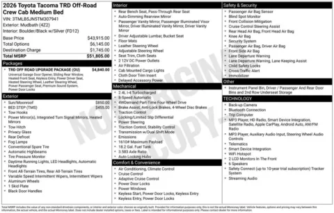 Brown 2026 Toyota Tacoma TRD Off-Road for sale in Ottumwa, IA