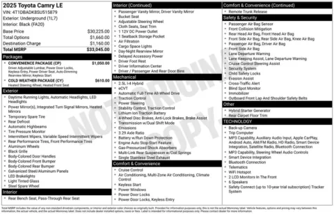 Photos of 2025 Toyota Camry LE for sale in Ottumwa, IA at Gregg Young Toyota of Ottumwa
