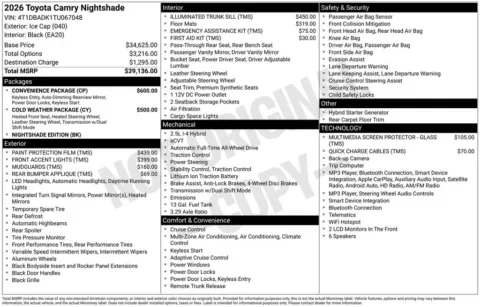 White 2026 Toyota Camry SE Nightshade for sale in Ottumwa, IA