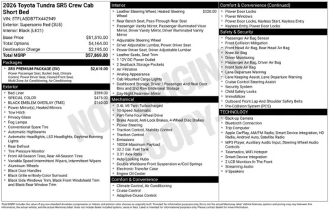Red 2026 Toyota Tundra SR5 for sale in Ottumwa, IA