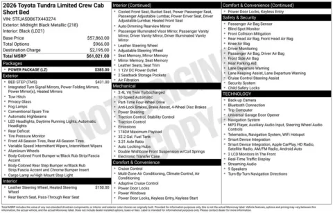 Black 2026 Toyota Tundra Limited for sale in Ottumwa, IA