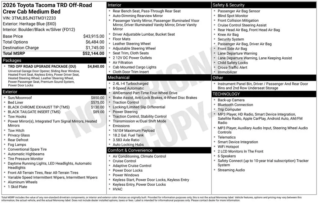 2026 Toyota Tacoma TRD Off-Road for sale in Ottumwa, IA