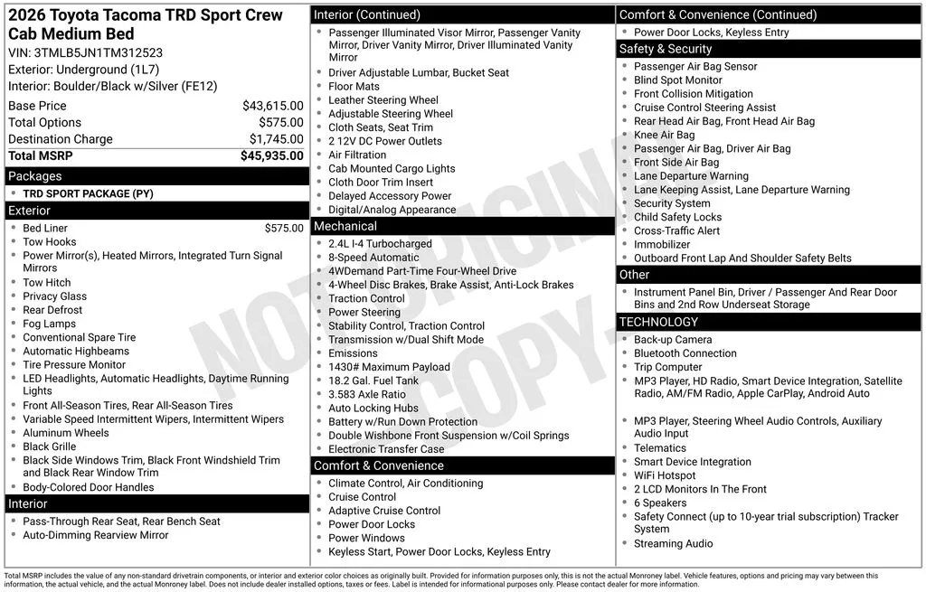 2026 Toyota Tacoma TRD Sport for sale in Ottumwa, IA