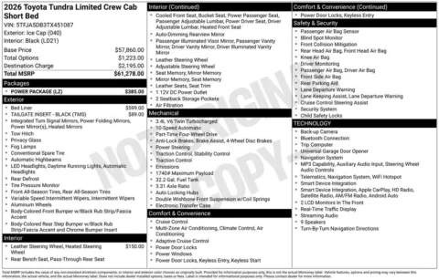 White 2026 Toyota Tundra Limited for sale in Ottumwa, IA
