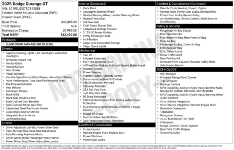 Photos of 2025 Dodge Durango GT for sale in Ottumwa, IA at Gregg Young Toyota of Ottumwa