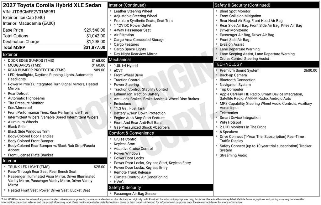 2027 Toyota Corolla Hybrid L for sale in Ottumwa, IA