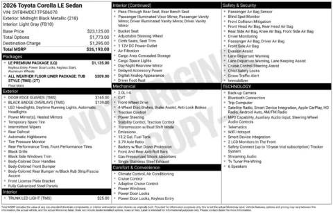 Black 2026 Toyota Corolla LE for sale in Ottumwa, IA