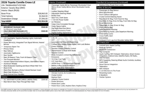 Photos of 2026 Toyota Corolla Cross LE for sale in Ottumwa, IA at Gregg Young Toyota of Ottumwa