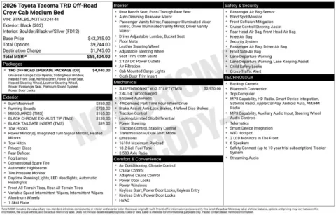 Black 2026 Toyota Tacoma TRD Off-Road for sale in Ottumwa, IA