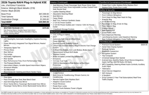 Black 2026 Toyota RAV4 Plug-In Hybrid XSE for sale in Ottumwa, IA