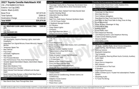White 2027 Toyota Corolla Hatchback XSE for sale in Ottumwa, IA