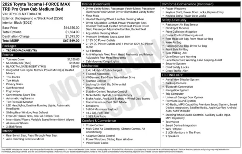 Black 2026 Toyota Tacoma Hybrid TRD Pro for sale in Ottumwa, IA
