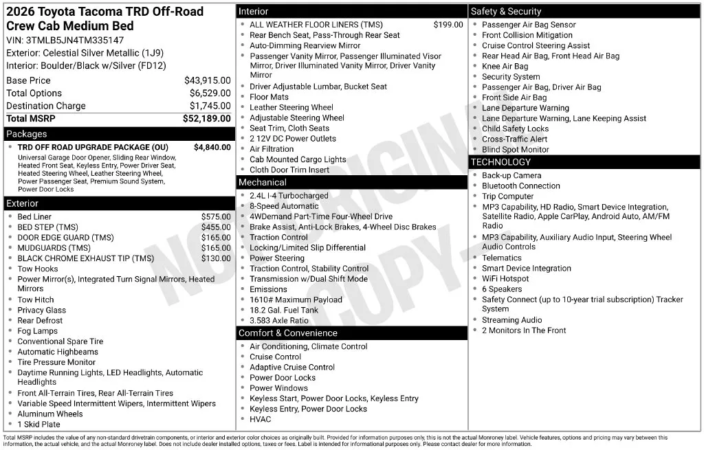 2026 Toyota Tacoma TRD Off-Road for sale in Ottumwa, IA