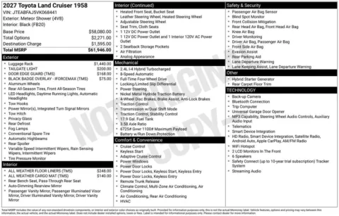Photos of 2027 Toyota Land Cruiser 1958 for sale in Columbus, NE at Gregg Young Toyota of Columbus