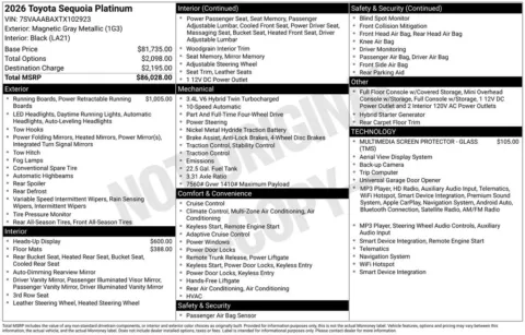 Gray 2026 Toyota Sequoia Platinum for sale in Columbus, NE