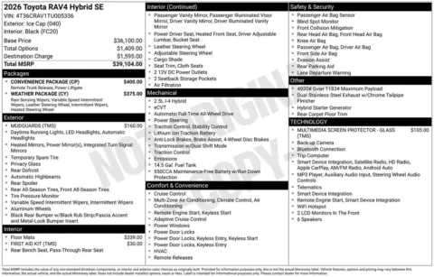 White 2026 Toyota RAV4 SE for sale in Columbus, NE
