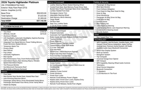 Unknown 2026 Toyota Highlander Platinum for sale in Columbus, NE
