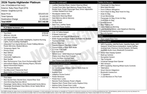 Photos of 2026 Toyota Highlander Platinum for sale in Columbus, NE at Gregg Young Toyota of Columbus