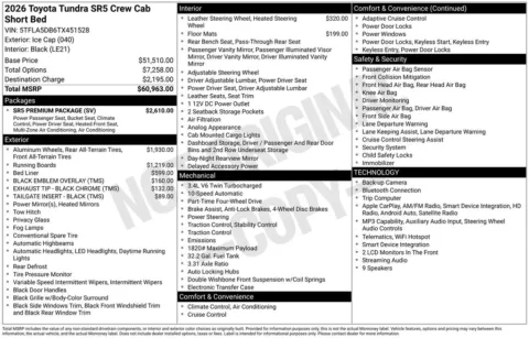 White 2026 Toyota Tundra SR5 for sale in Columbus, NE