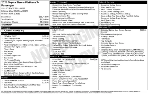 Photos of 2026 Toyota Sienna Platinum for sale in Columbus, NE at Gregg Young Toyota of Columbus