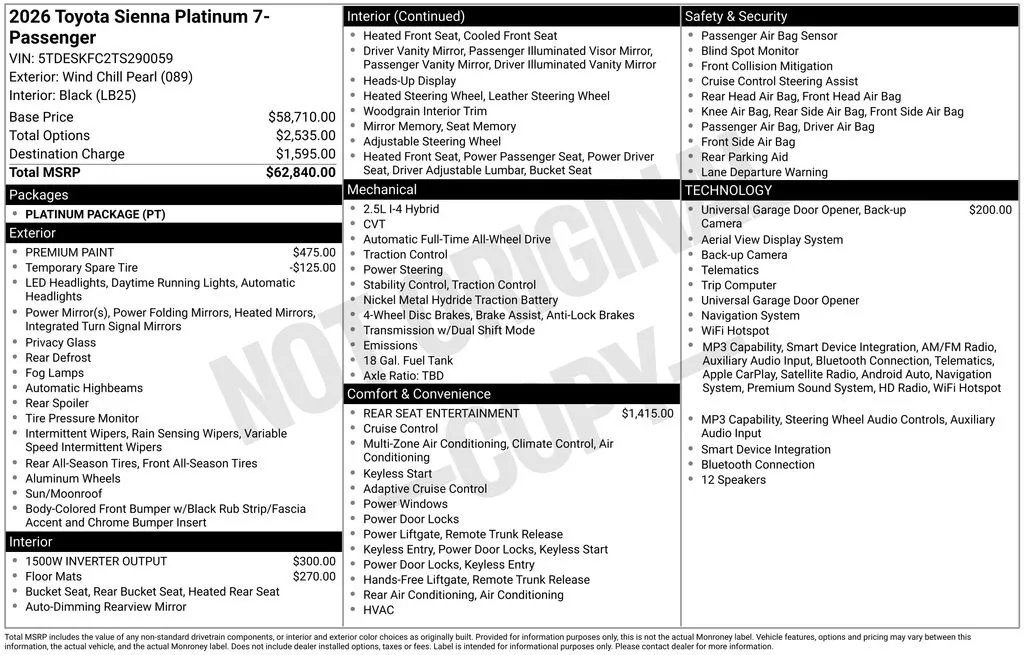 2026 Toyota Sienna Platinum for sale in Columbus, NE