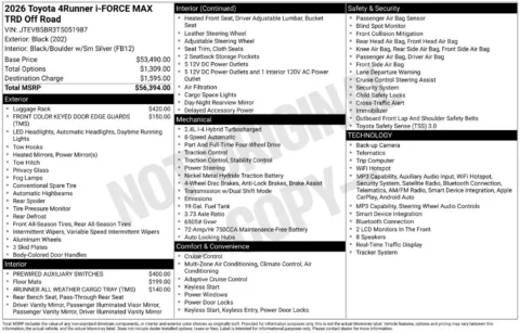 Photos of 2026 Toyota 4Runner i-FORCE MAX Hybrid TRD Off Road for sale in Columbus, NE at Gregg Young Toyota of Columbus