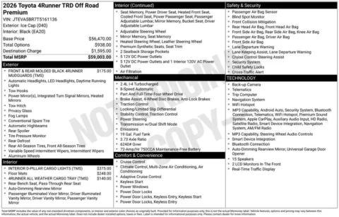 White 2026 Toyota 4Runner TRD Off-Road Premium for sale in Columbus, NE