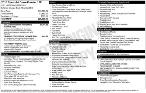 Photos of 2016 Chevrolet Cruze Premier for sale in Abrams, WI at Gregg Young Abrams Chrysler Dodge Jeep Ram