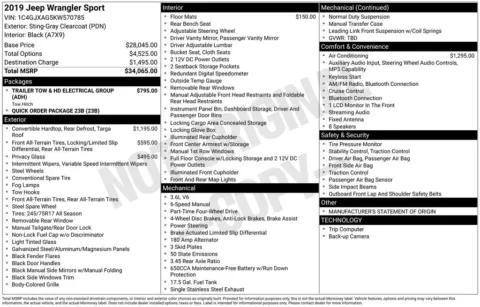 Photos of 2019 Jeep Wrangler Sport for sale in Abrams, WI at Gregg Young Abrams Chrysler Dodge Jeep Ram