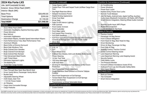 Photos of 2024 Kia Forte LXS for sale in Abrams, WI at Gregg Young Abrams Chrysler Dodge Jeep Ram