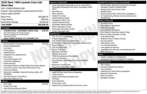 Photos of 2025 Ram 1500 Laramie for sale in Abrams, WI at Gregg Young Abrams Chrysler Dodge Jeep Ram